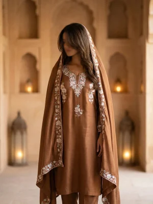Amber Orange Aari Work Suit Amber Orange Aari Work Suit