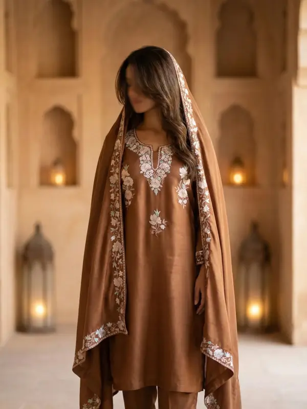Amber Orange Aari Work Suit