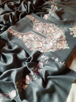 Mist Grey Aari Work Suit - alternate view