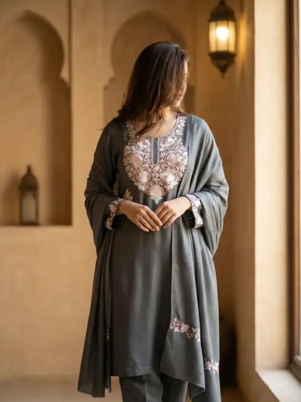 Mist Grey Aari Work Suit Mist Grey Aari Work Suit