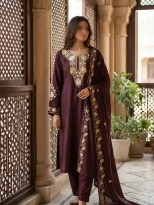 Vineyard Plum Aari Work Suit
