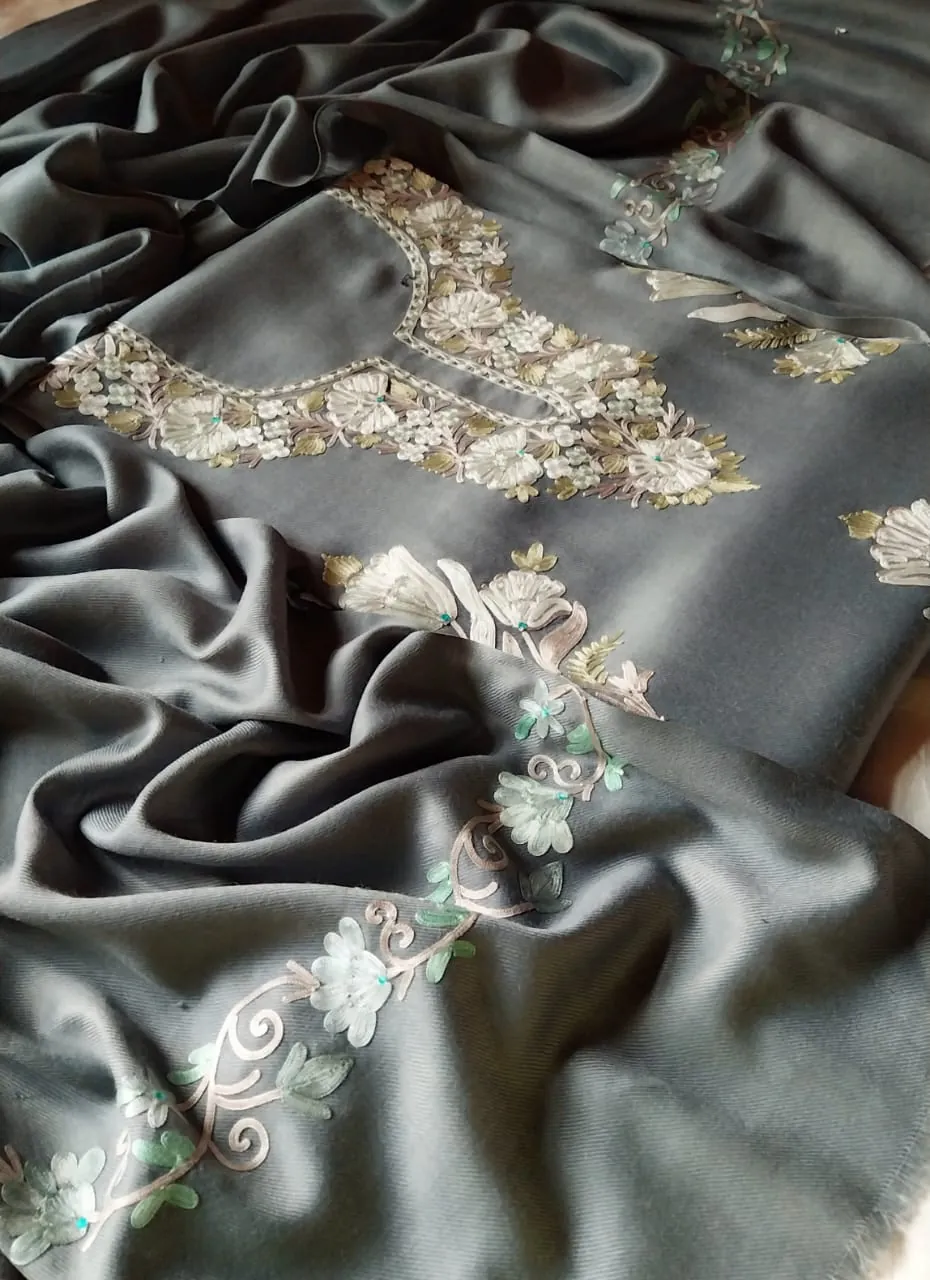 Slate Grey Aari Work Suit