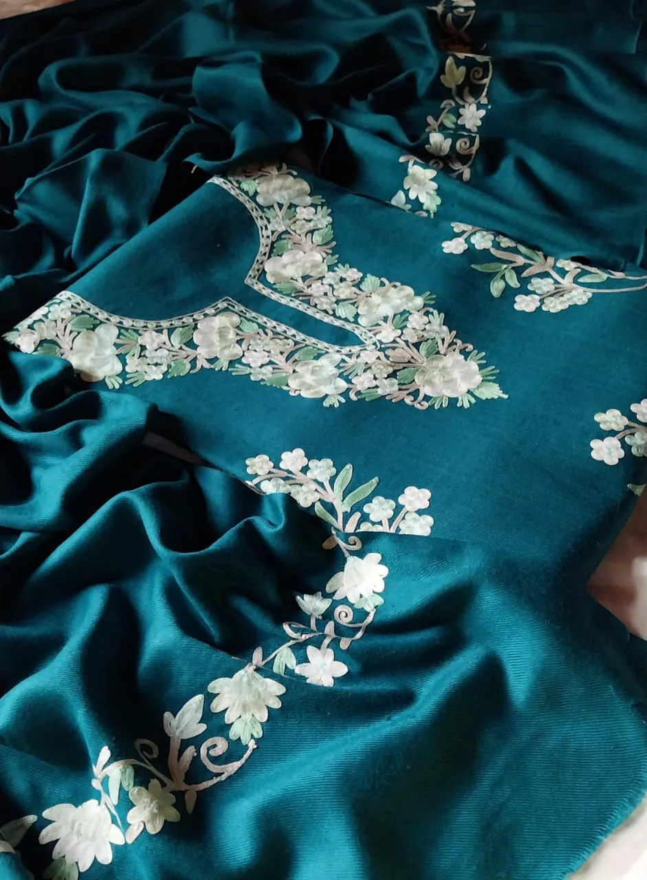 Forest Green Aari Work Suit Deep Spruce Teal Aari Work Suit