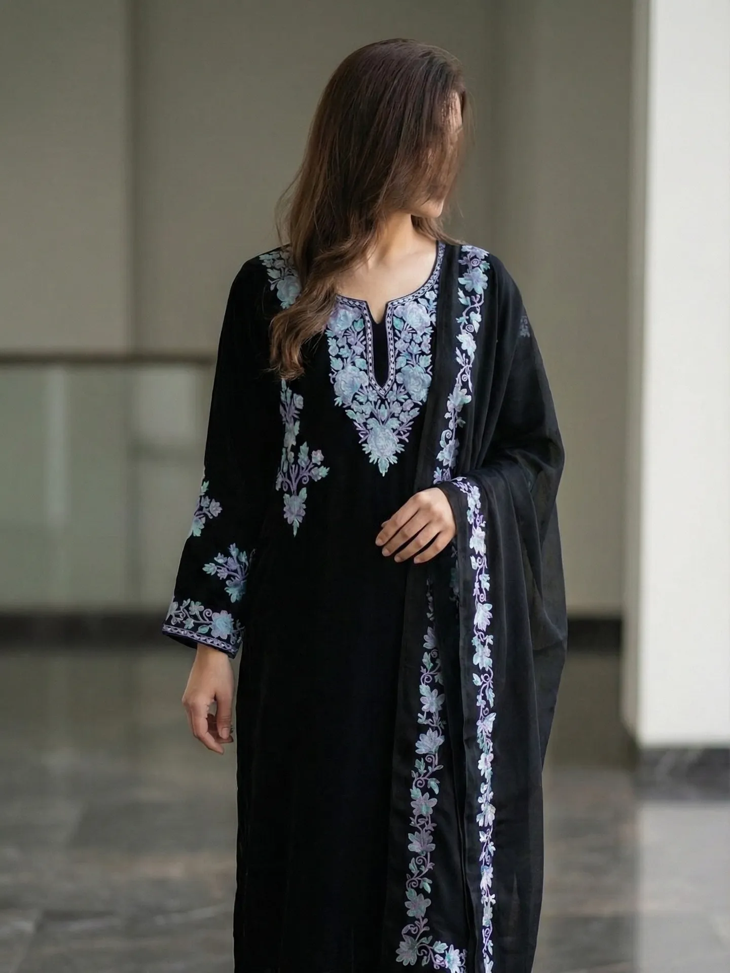 Onyx Black Aari Work Suit