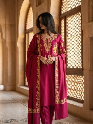 Regal Rose Magenta Aari Work Suit