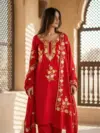 Saffron Bright Red Aari Work Suit Saffron Bright Red Aari Work Suit