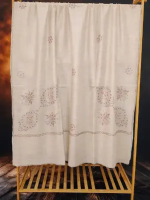 Off-White Botidar Sozni Embroidered Pashmina Shawl - alternate view