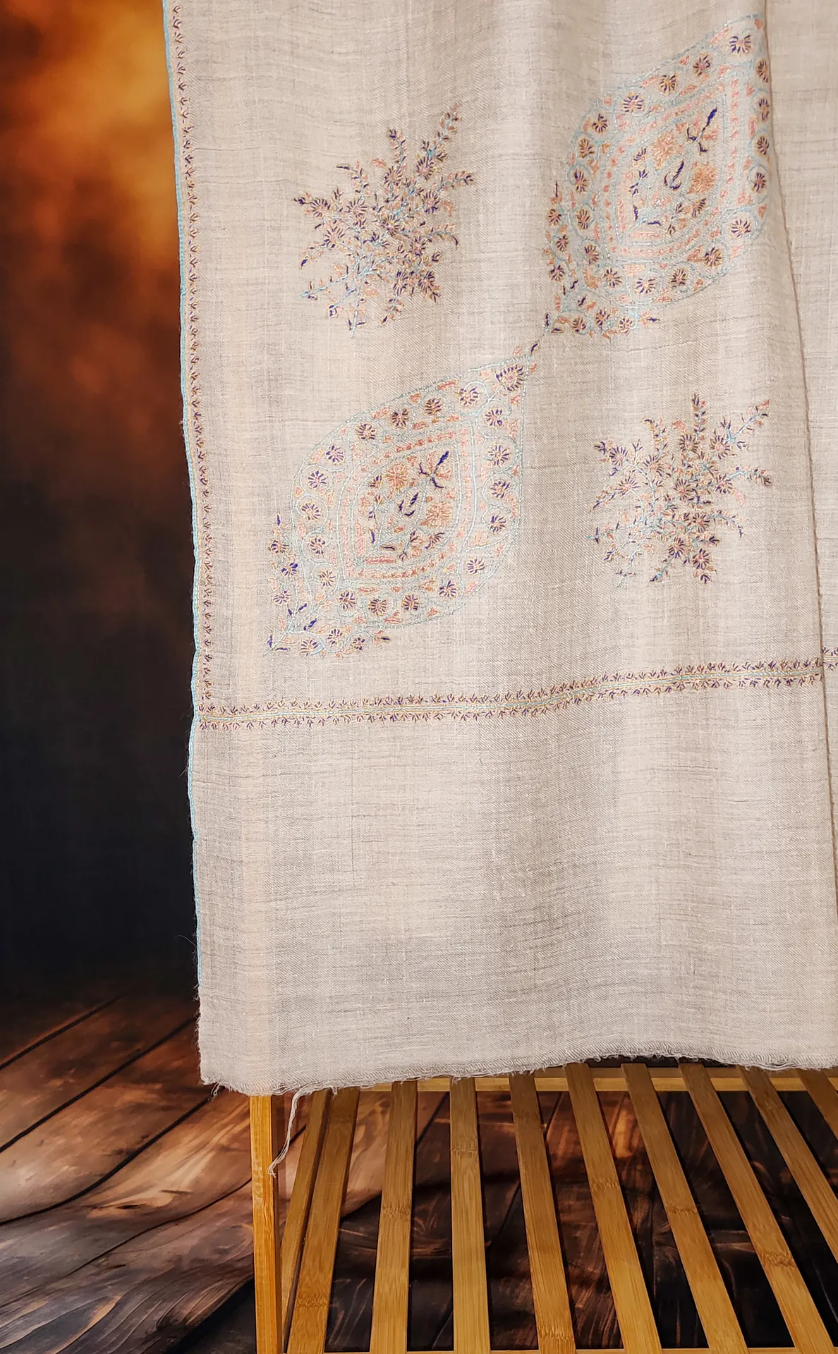TOK001 (4) Off-White Botidar Sozni Embroidered Pashmina Shawl