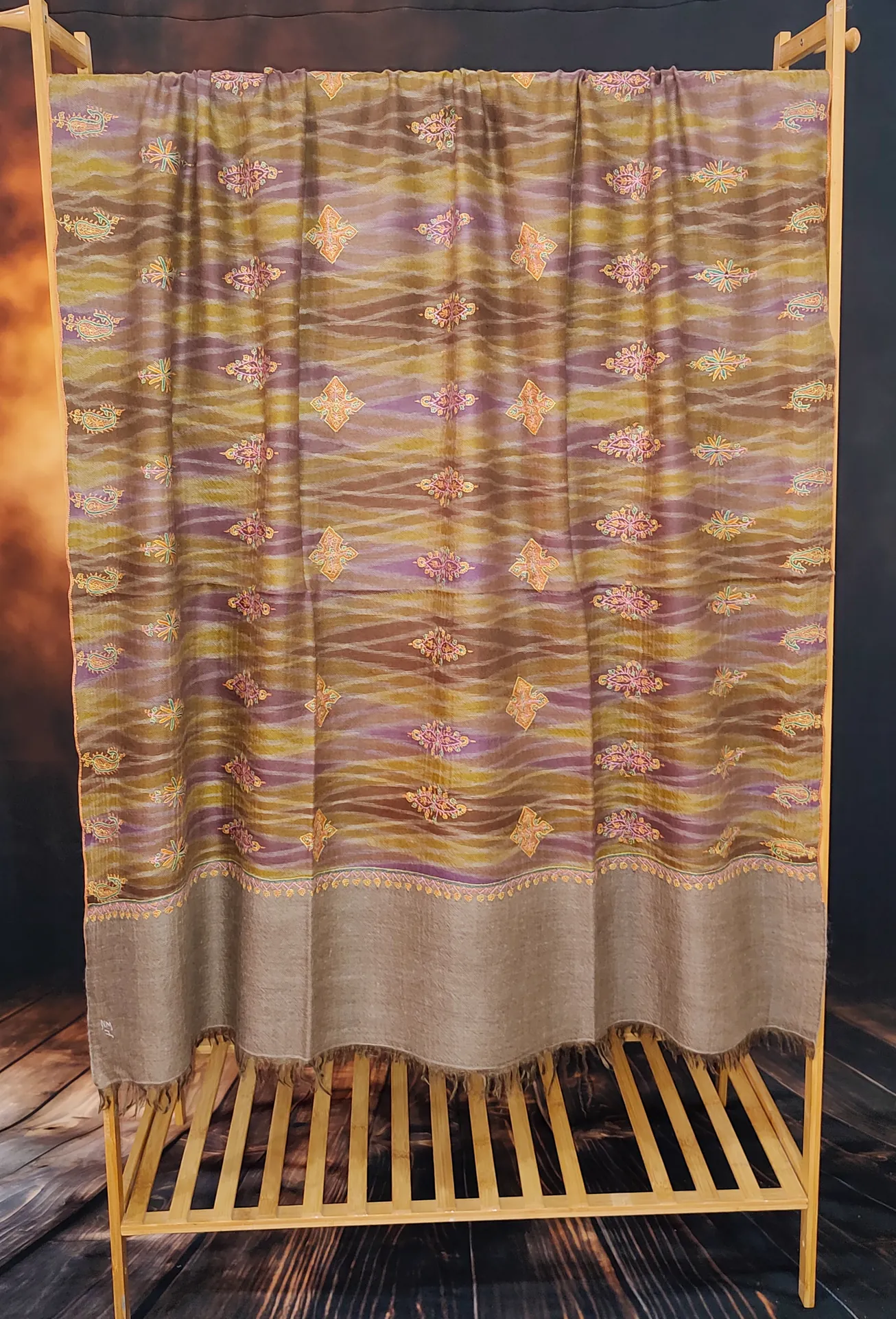 TOK003 (2) Ekat Multicolour Sozni Motifs Pashmina Shawl