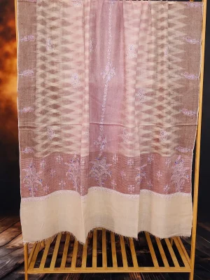 Ekat White & Peach Sozni Motifs Embroidered Pashmina Shawl - alternate view