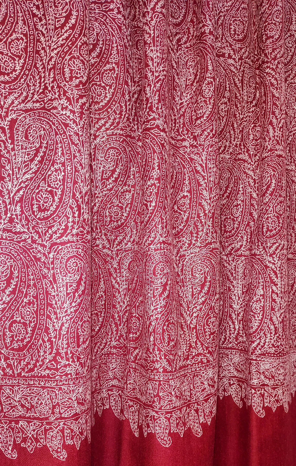 TOK005 (1) Maroon Jamawar Sozni Embroidered Pashmina Shawl