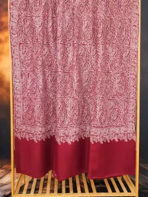 Maroon Jamawar Sozni Embroidered Pashmina Shawl - alternate view