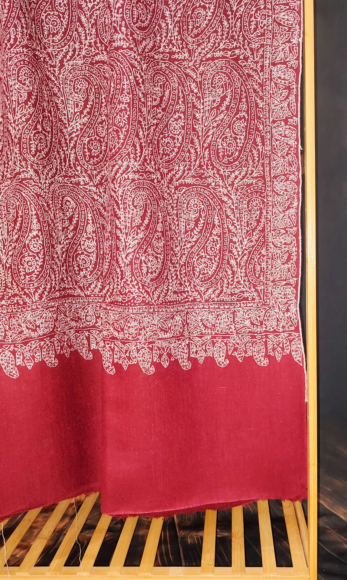 TOK005 (3) Maroon Jamawar Sozni Embroidered Pashmina Shawl