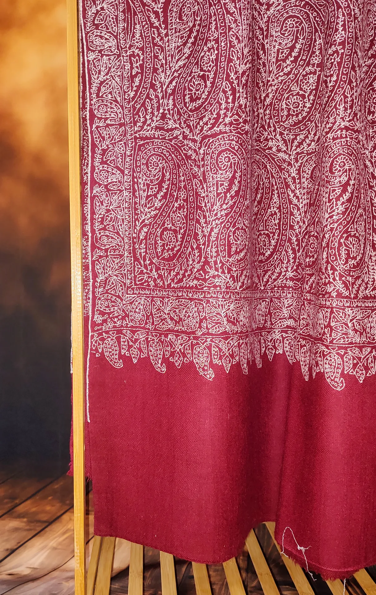 TOK005 (4) Maroon Jamawar Sozni Embroidered Pashmina Shawl