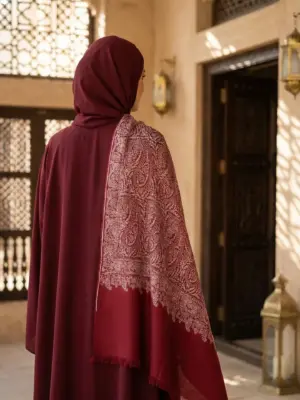 TOK005 (5) Maroon Jamawar Sozni Embroidered Pashmina Shawl