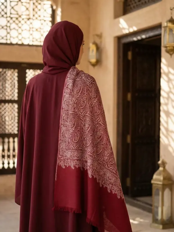 TOK005 (5) Maroon Jamawar Sozni Embroidered Pashmina Shawl