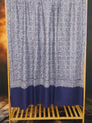 Blue Jamawar Sozni Embroidered Pashmina Shawl - alternate view