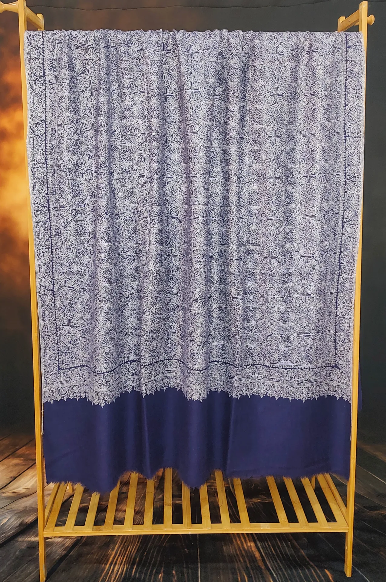 TOK006 (2) Blue Jamawar Sozni Embroidered Pashmina Shawl