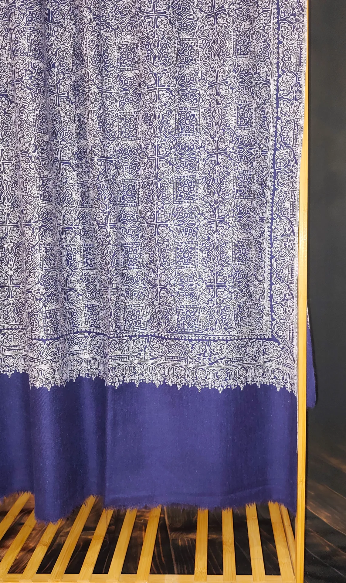 TOK006 (3) Blue Jamawar Sozni Embroidered Pashmina Shawl
