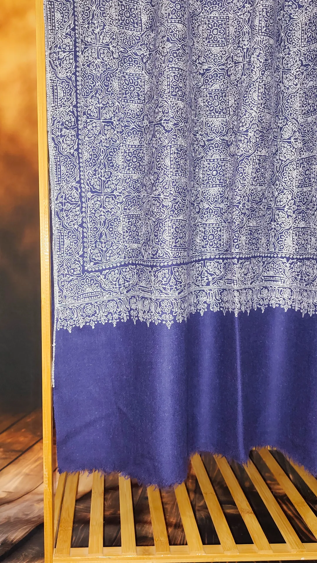 TOK006 (4) Blue Jamawar Sozni Embroidered Pashmina Shawl