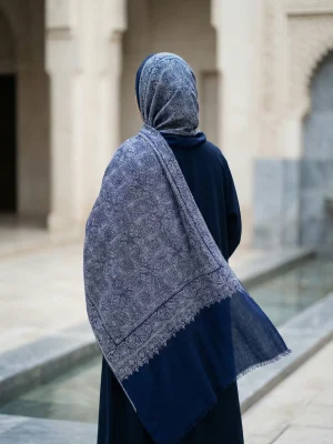 Blue Jamawar Sozni Embroidered Pashmina Shawl