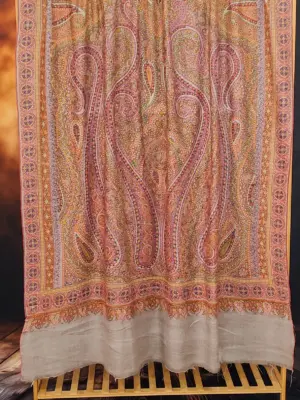 Natural Antique Jamawar Sozni Embroidered Pashmina Shawl - alternate view