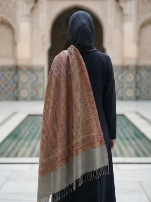 Natural Antique Jamawar Sozni Embroidered Pashmina Shawl