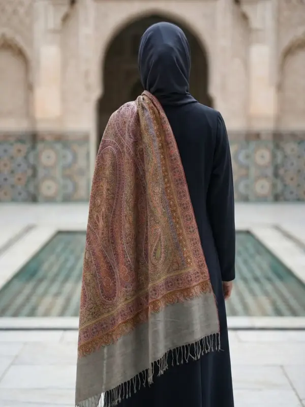 Natural Antique Jamawar Sozni Embroidered Pashmina Shawl