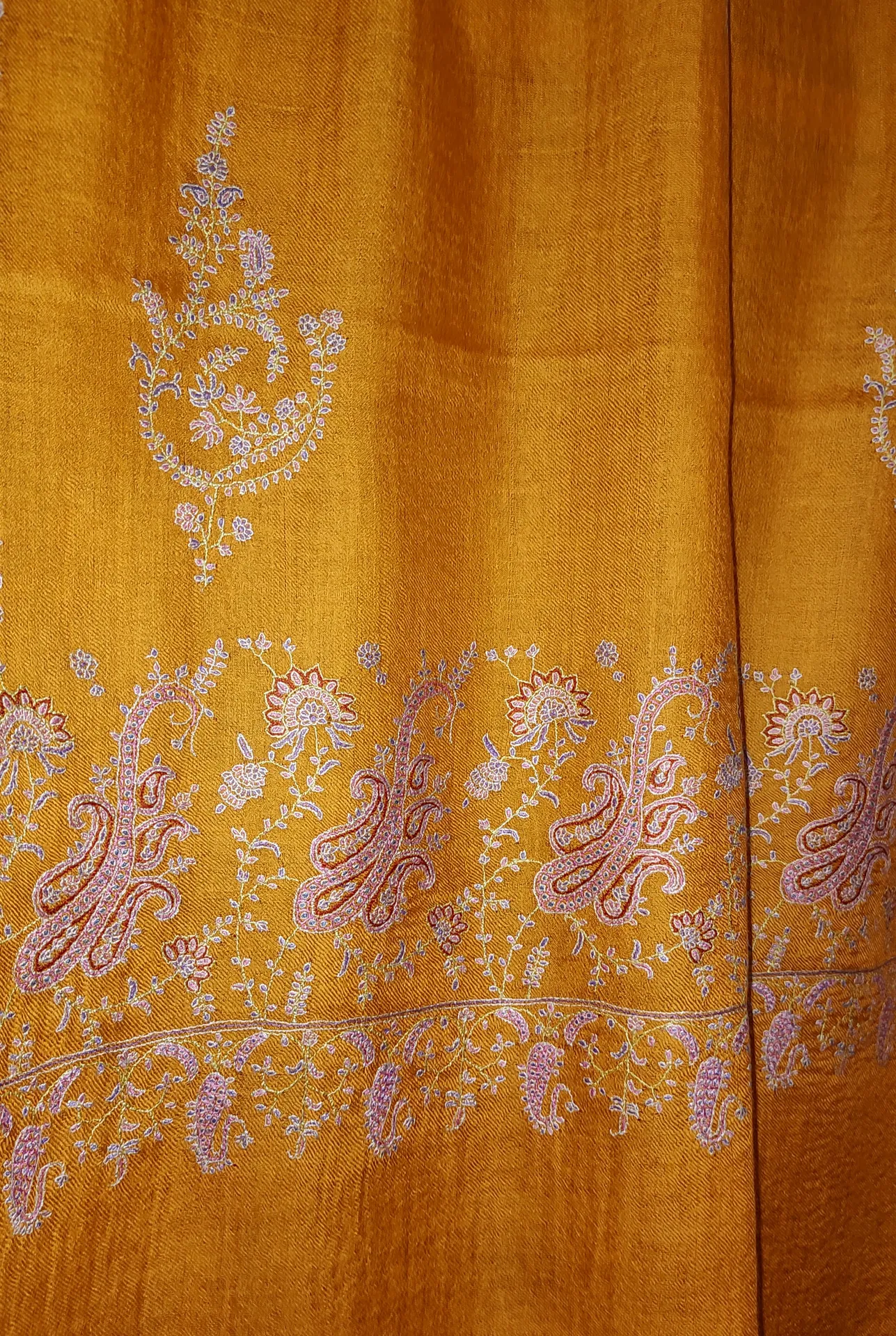 TOK008 (1) Mustard Palladar Botidar Sozni Embroidered Pashmina Shawl