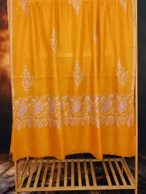 Mustard Palladar Botidar Sozni Embroidered Pashmina Shawl - alternate view