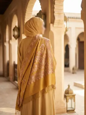 TOK008 (5) Mustard Palladar Botidar Sozni Embroidered Pashmina Shawl