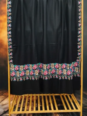 Black Palladar Sozni Embroidered Pashmina Shawl - alternate view