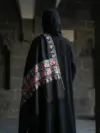 TOK009 (7) Black Palladar Sozni Embroidered Pashmina Shawl