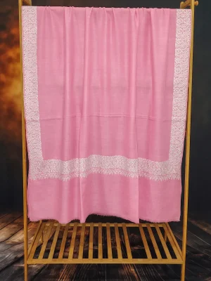 Baby Pink Dordar Sozni Embroidered Pashmina Shawl - alternate view