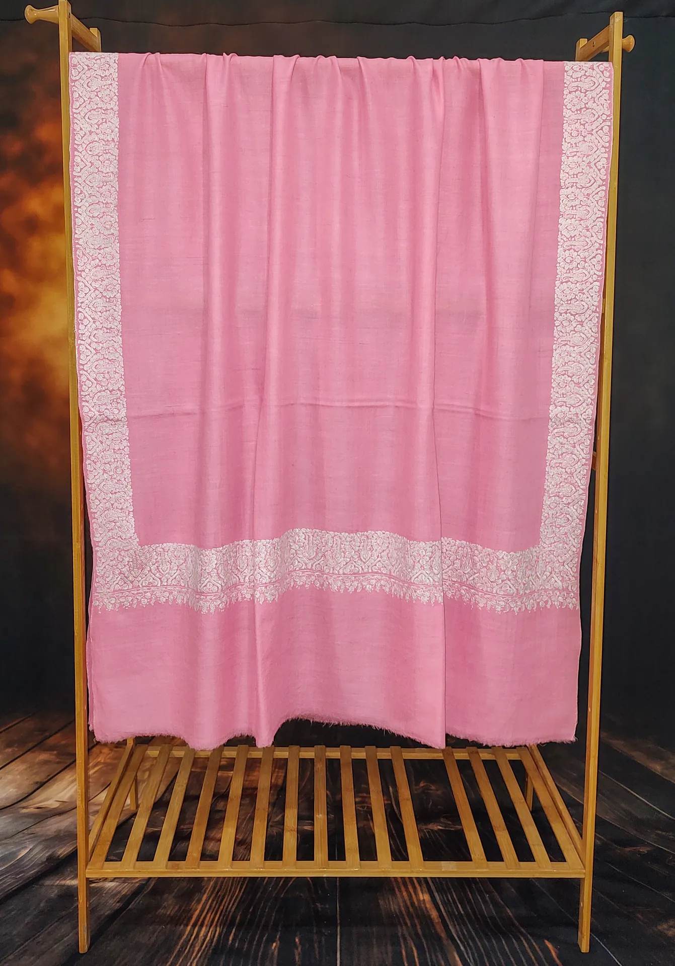 Baby Pink Dordar Sozni Embroidered Pashmina Shawl