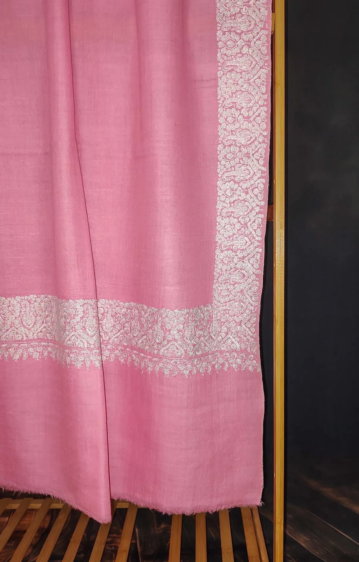 Baby Pink Dordar Sozni Embroidered Pashmina Shawl