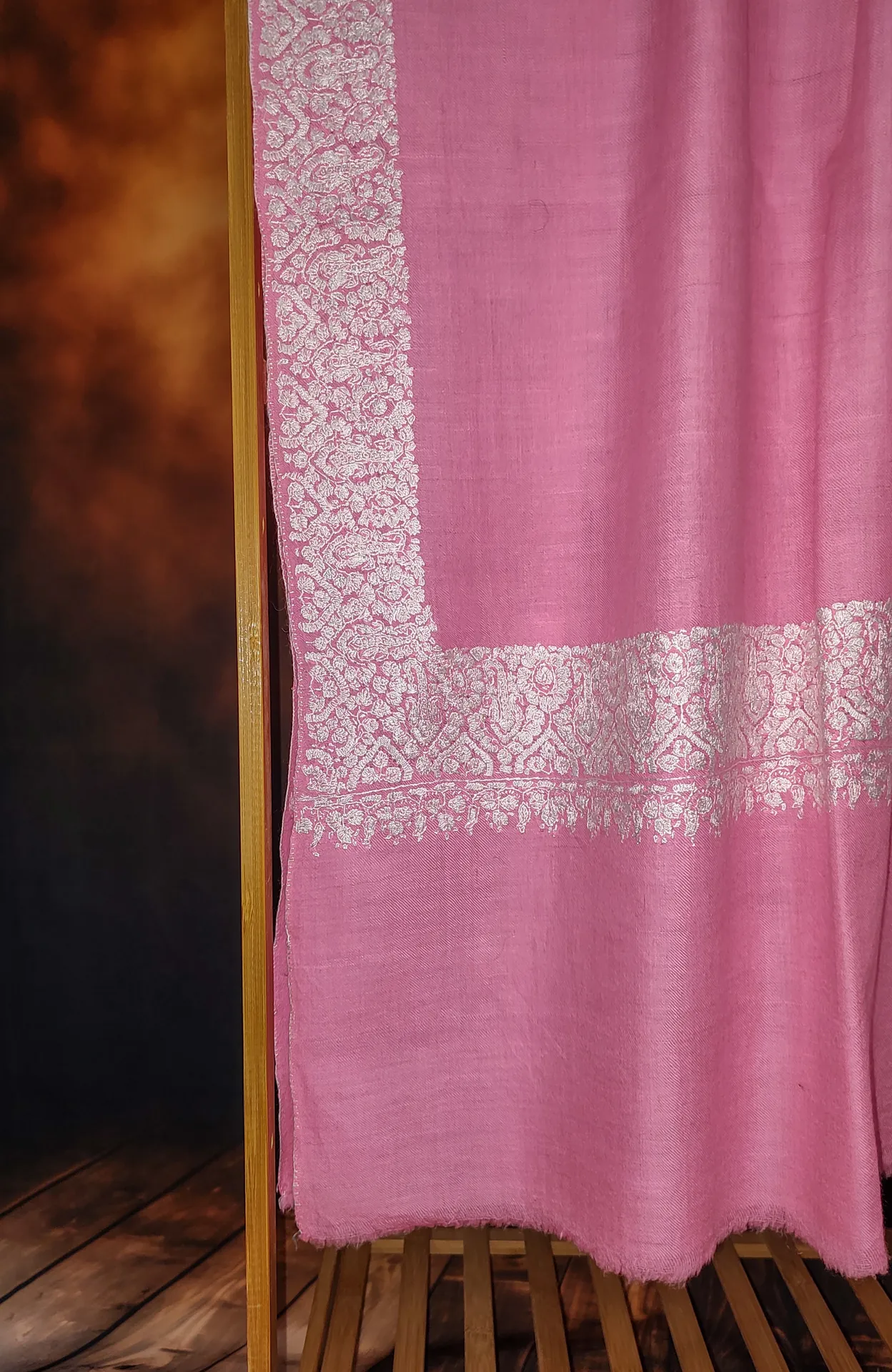 Baby Pink Dordar Sozni Embroidered Pashmina Shawl
