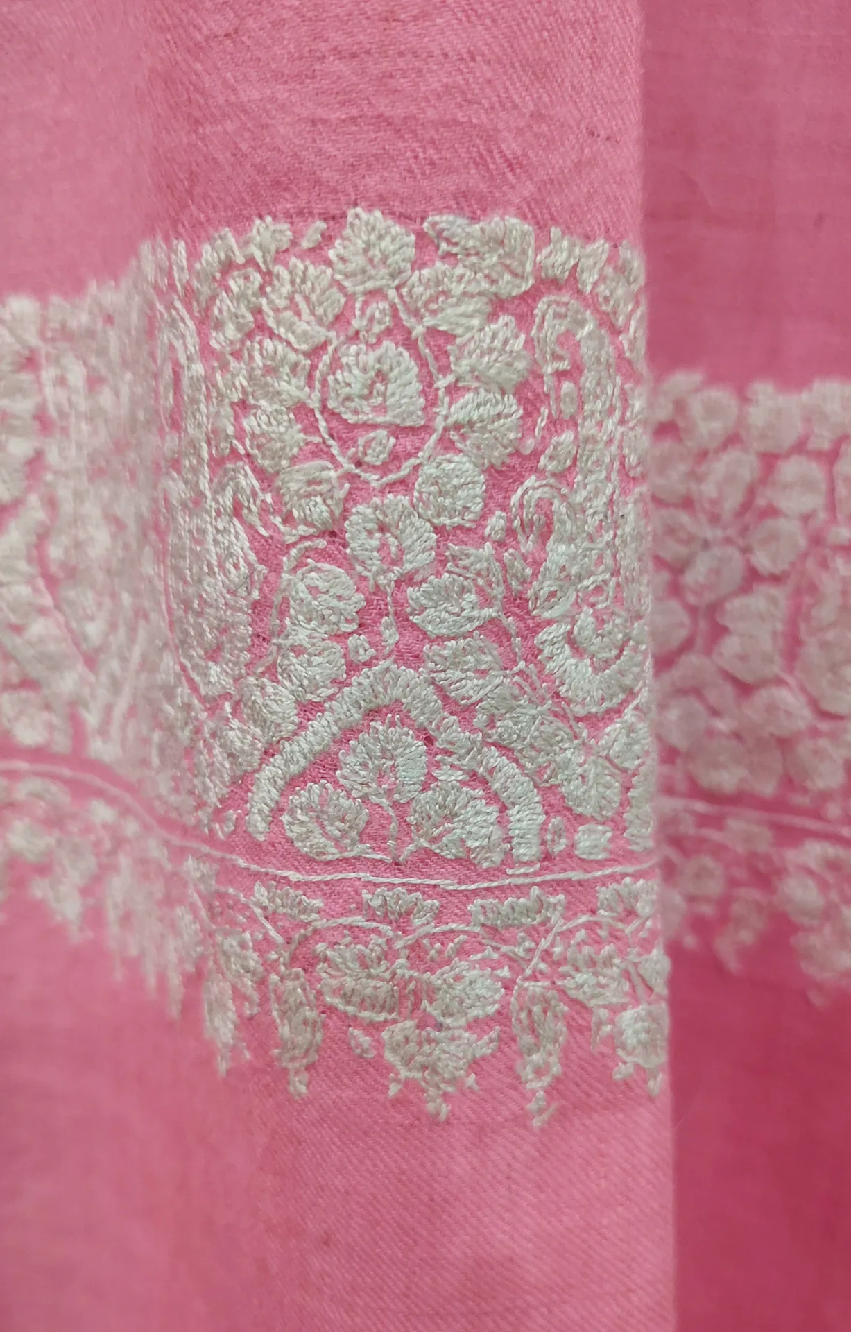 Baby Pink Dordar Sozni Embroidered Pashmina Shawl