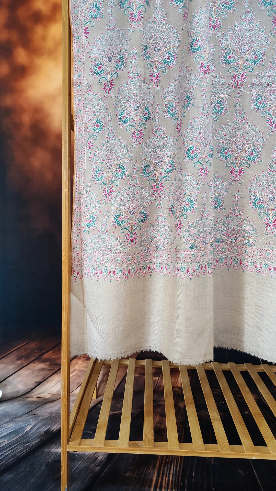 TOK011 (1) Ash Grey Jamawar Sozni Embroidered Pashmina Shawl