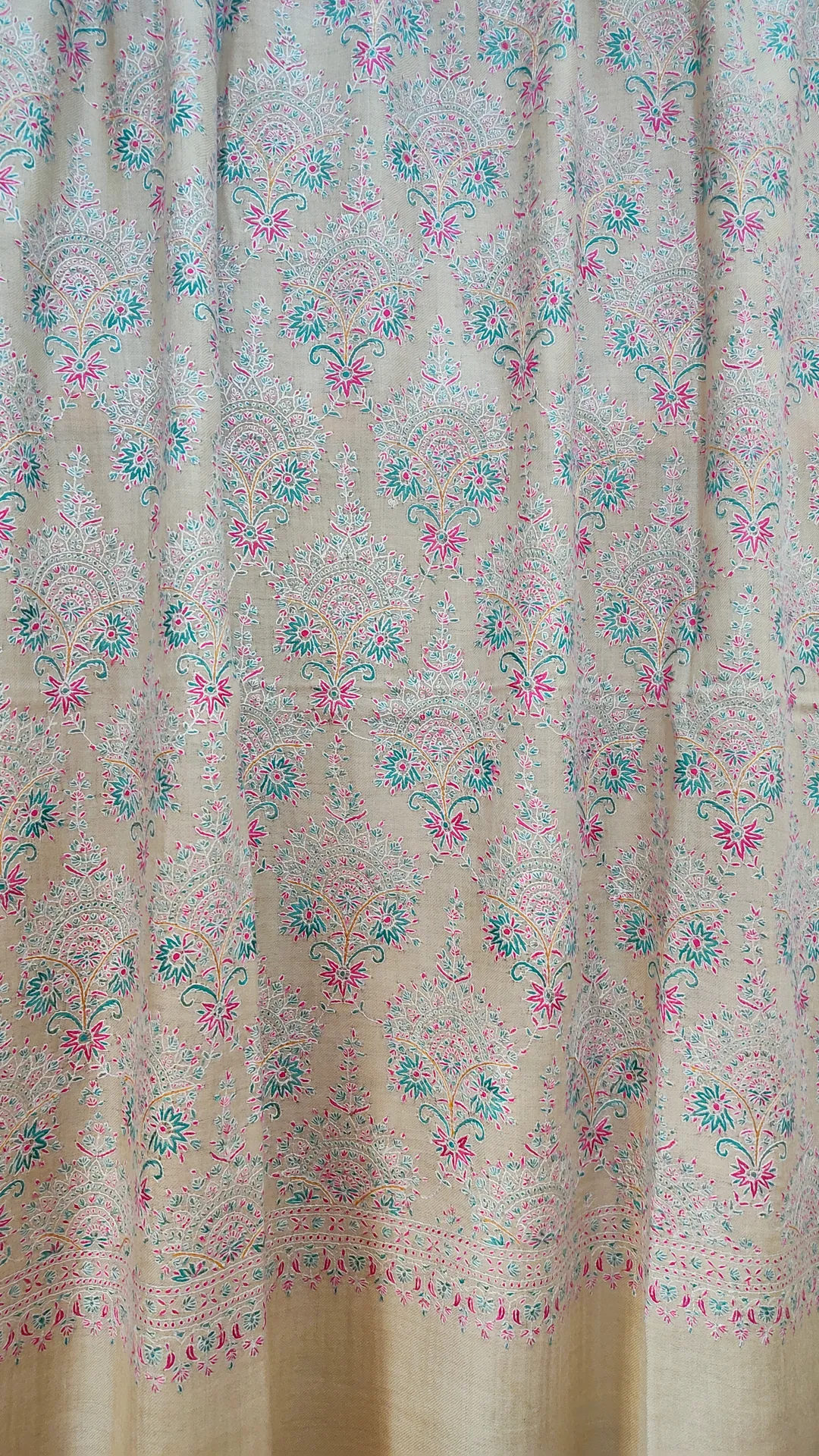 TOK011 (2) Ash Grey Jamawar Sozni Embroidered Pashmina Shawl