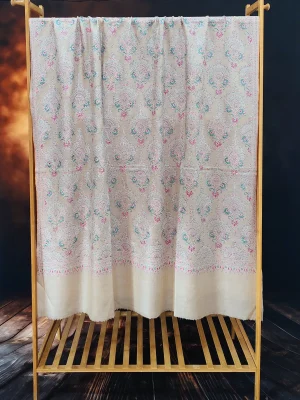 Ash Grey Jamawar Sozni Embroidered Pashmina Shawl - alternate view
