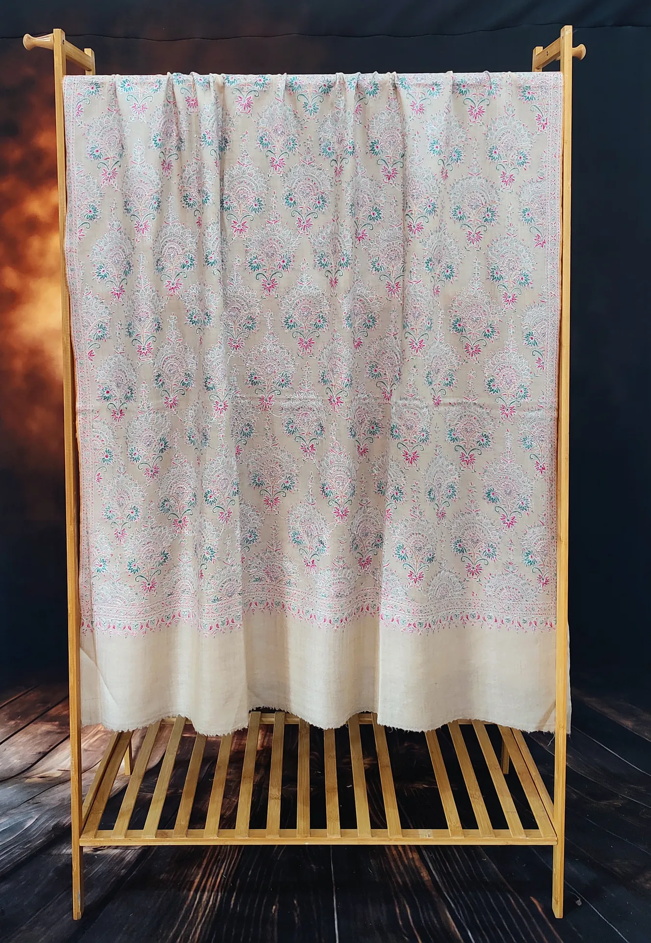TOK011 (3) Ash Grey Jamawar Sozni Embroidered Pashmina Shawl