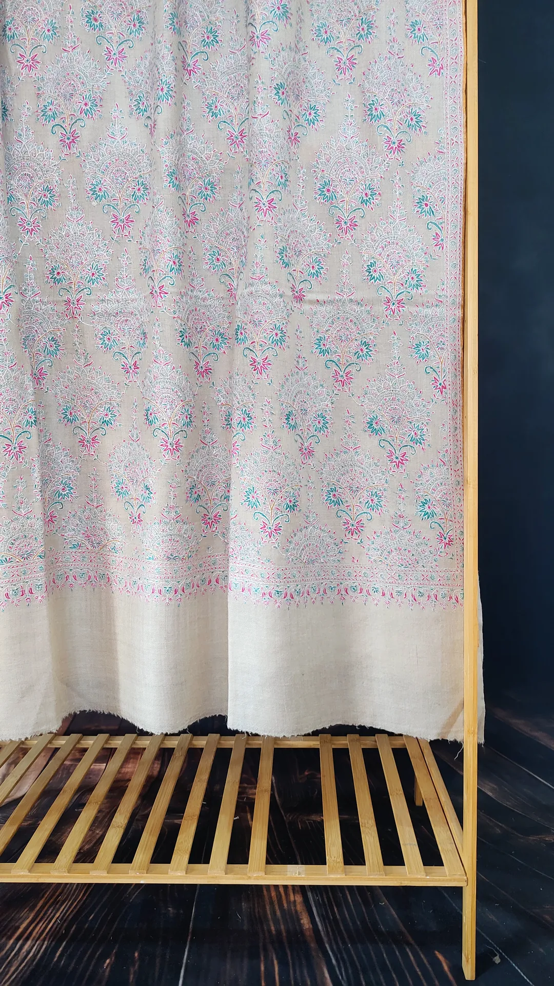 TOK011 (4) Ash Grey Jamawar Sozni Embroidered Pashmina Shawl