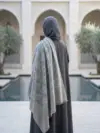 TOK011 (5) Ash Grey Jamawar Sozni Embroidered Pashmina Shawl