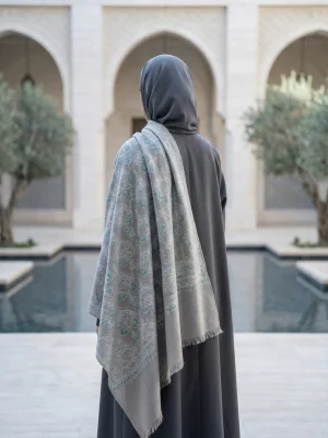 TOK011 (5) Ash Grey Jamawar Sozni Embroidered Pashmina Shawl
