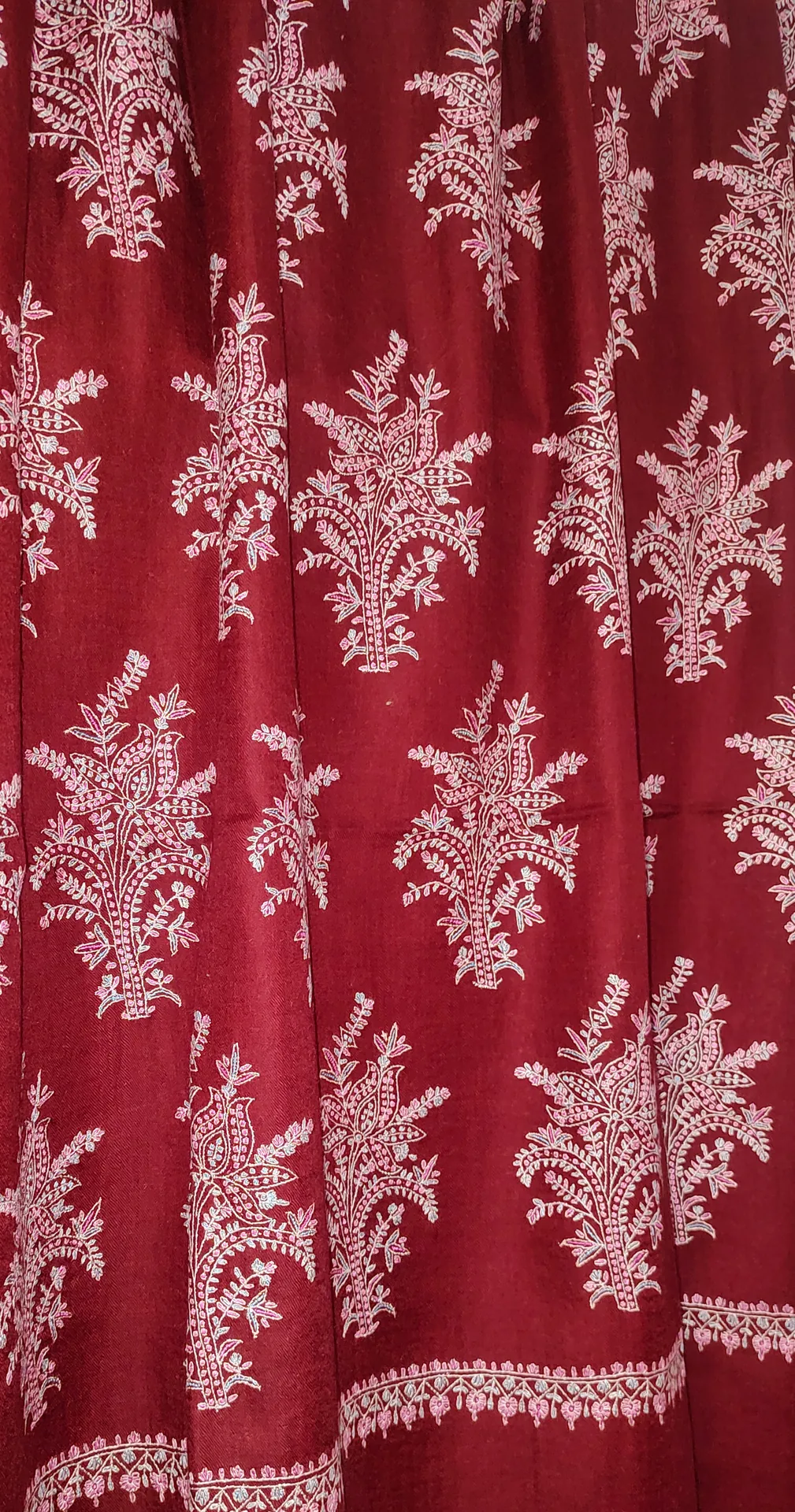 TOK013 (1) Maroon Jamawar Sozni Embroidered Pashmina Shawl