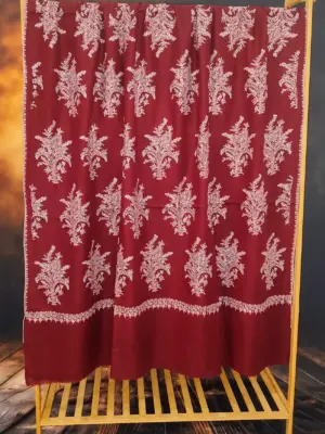 Maroon Jamawar Sozni Embroidered Pashmina Shawl - alternate view
