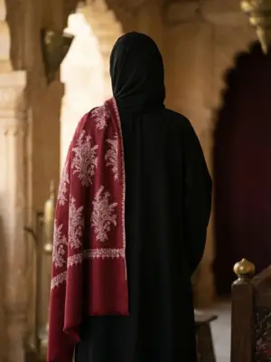 TOK013 (5) Maroon Jamawar Sozni Embroidered Pashmina Shawl