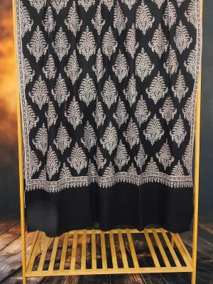 Black Jamawar Sozni Embroidered Pashmina Shawl - alternate view