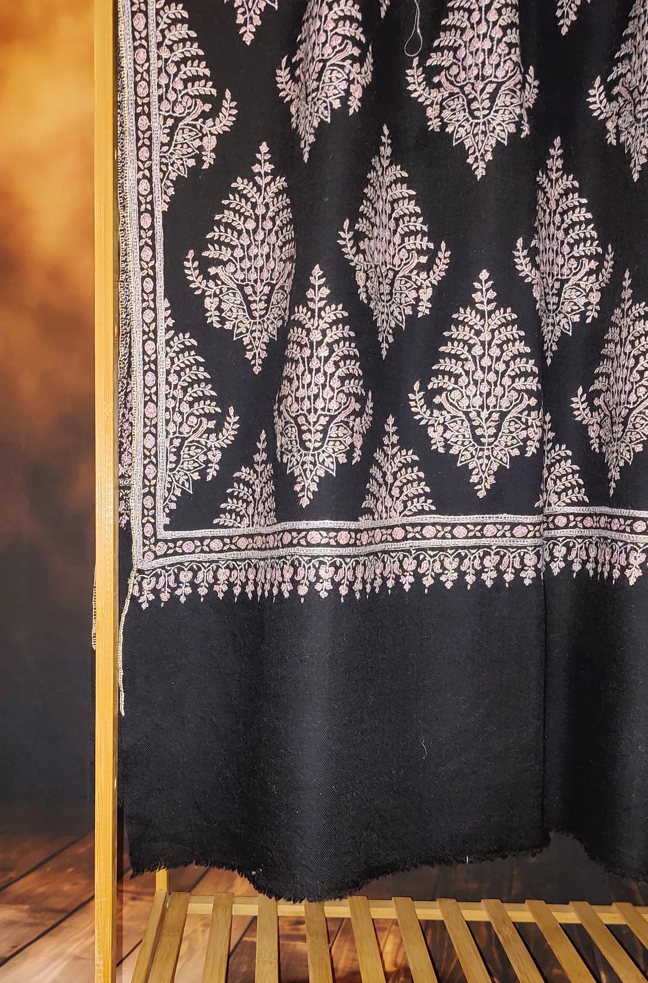 TOK014 (4) Black Jamawar Sozni Embroidered Pashmina Shawl